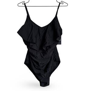 Blooming Jelly Black Ruffle One-Piece Swimsuit, Size XL NWT